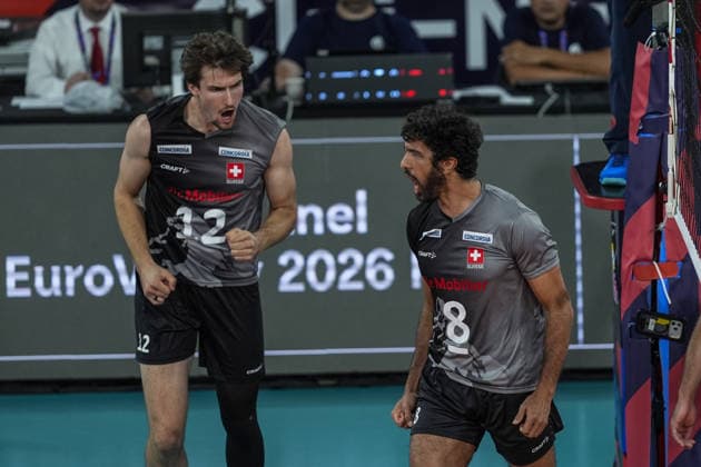 Germany v Switzerland - CEV EuroVolley 2026 Men CLUJ-NAPOCA, ROMANIA - SEPTEMBER 14: Switzerland s national volleyball team players celebrate during the CEV 2026 European Men s Volleyball Championship Group D match between Germany and Switzerland at BT Arena in Cluj-Napoca, Romania, on September 14, 2026. Osmancan Gurdogan Anadolu Cluj Romania. Editorial use only. Please get in touch for any other usage.  Copyright: x2026xAnadoluxOsmancanxGurdoganx