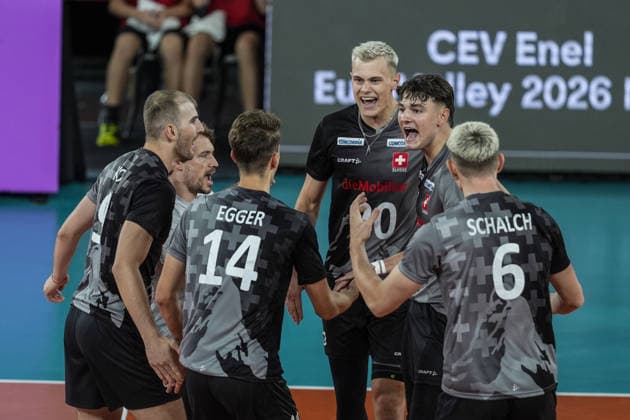 Germany v Switzerland - CEV EuroVolley 2026 Men CLUJ-NAPOCA, ROMANIA - SEPTEMBER 14: Switzerland s national volleyball team players celebrate during the CEV 2026 European Men s Volleyball Championship Group D match between Germany and Switzerland at BT Arena in Cluj-Napoca, Romania, on September 14, 2026. Osmancan Gurdogan Anadolu Cluj Romania. Editorial use only. Please get in touch for any other usage.  Copyright: x2026xAnadoluxOsmancanxGurdoganx