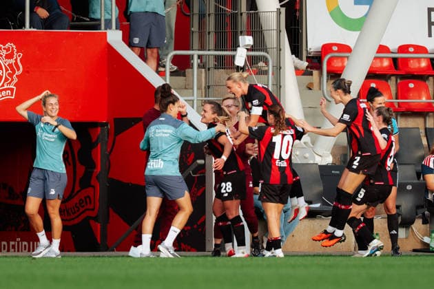 14.09.26, Women, Football, Google Pixel Frauen Bundesliga, Season 2026 2027, Bayer 04 Leverkusen - FC Bayern München, Matchday 4 Team of Bayer 04 Leverkusen celebration of the goal of Paulina Tomasiak ( 28 - Bayer 04 Leverkusen) for the 1:0 Leverkusen Ulrich-Haberland-Stadion NRW Deutschland