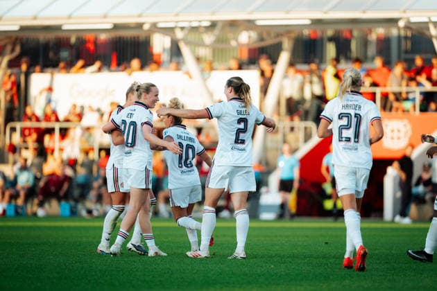 14.09.26, Women, Football, Google Pixel Frauen Bundesliga, Season 2026 2027, Bayer 04 Leverkusen - FC Bayern München, Matchday 4 Goal celebration by Vanessa Gilles ( 2 - FC Bayern München) for the 1:1 Leverkusen Ulrich-Haberland-Stadion NRW Deutschland