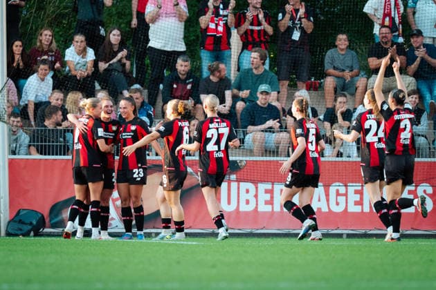 14.09.26, Women, Football, Google Pixel Frauen Bundesliga, Season 2026 2027, Bayer 04 Leverkusen - FC Bayern München, Matchday 4 Paulina Tomasiak ( 28 - Bayer 04 Leverkusen) goal celebration of her goal for the 2:1 Leverkusen Ulrich-Haberland-Stadion NRW Deutschland