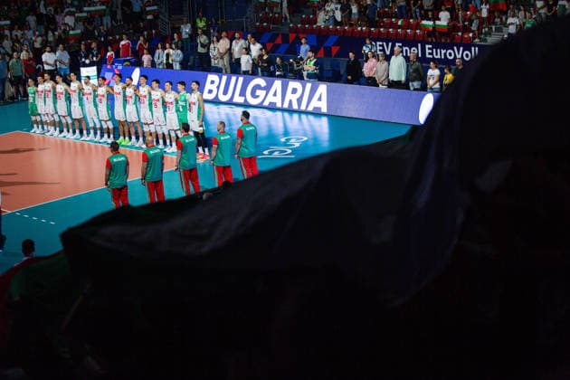 IPA88532402 - Team Bulgaria during the national anthem before the CEV Enel Eurovolley 2026 pool phase match between Bulgaria and Israel - Arena 8888 in Sofia, Bulgaria, on September 14, 2026  Copyright: xIvanxSxIvanov IPAxSportx xx IPA88532402