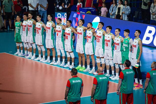 IPA88532405 - Team Bulgaria during the national anthem before the CEV Enel Eurovolley 2026 pool phase match between Bulgaria and Israel - Arena 8888 in Sofia, Bulgaria, on September 14, 2026  Copyright: xIvanxSxIvanov IPAxSportx xx IPA88532405