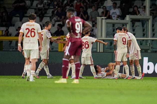 RomaÕs Niccolo Pisilli celebrates after scoring goal for his team during the Serie A soccer match between Torino and Roma at the Stadio Olimpico Grande Torino in Turin, north west Italy - Sunday, September 14, 2026. - Soccer .  Copyright: xMarcoxAlpozzi LaPressex