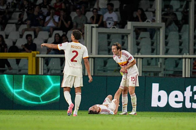RomaÕs Niccolo Pisilli celebrates after scoring goal for his team during the Serie A soccer match between Torino and Roma at the Stadio Olimpico Grande Torino in Turin, north west Italy - Sunday, September 14, 2026. - Soccer .  Copyright: xMarcoxAlpozzi LaPressex