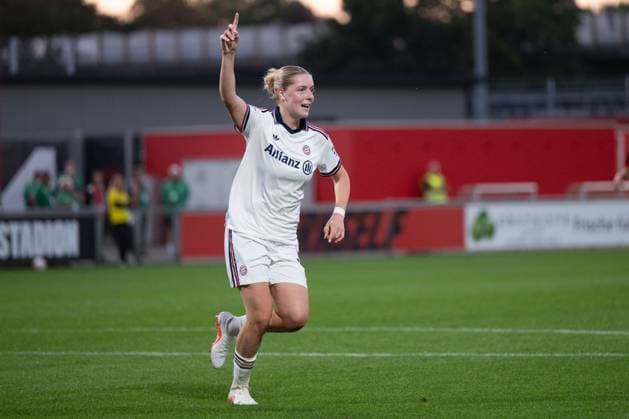 Alara Sehitler 14 (FC Bayern Muenchen Frauen) jubelt über ihr Tor zum 2:3, Bayer 04 Leverkusen Frauen vs. FC Bayern Muenchen Frauen, Fussball, Google Pixel Frauen-Bundesliga, 4. Spieltag, 2026 2027, 14.09.2026 DFB regulations prohibit any use of photographs as image sequences and or quasi-video Leverkusen Nordrhein-Westfalen Deutschland