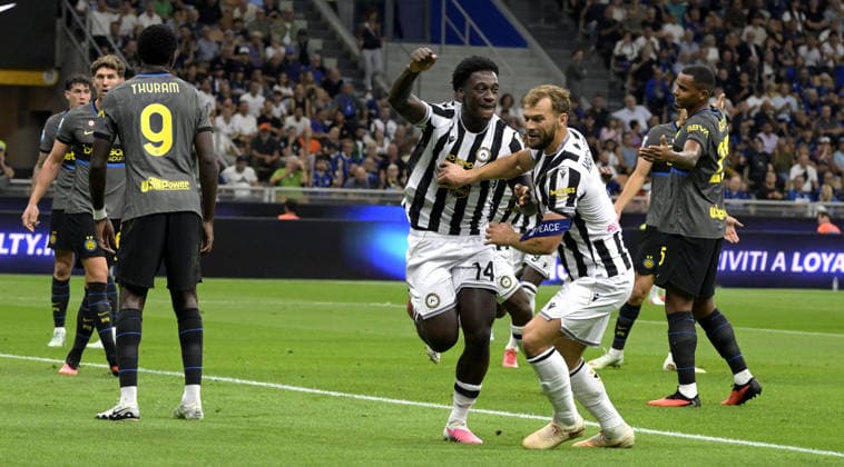 Foto IPP Paolo Bona Milano 14 09 2026 Campionato Serie A di Calcio stagione 2026 2027 partita Inter-Udinese Nella foto James Abankwah esulta dopo il gol del 0-1 Italy Photo Press Worldwide Copyright italy Italy ITALY  Copyright: xR4924_italyphotopressx