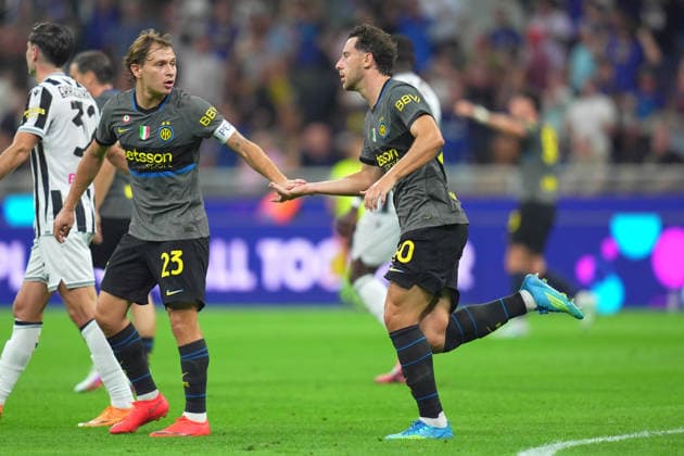 Inter Milan s Carlos Augusto celebrates after scoring 1-2 during the Serie A soccer match between Fc Inter and Udinese the San Siro Stadium in Milan, north Italy - September 14 , 2026. - Soccer  Copyright: xSpada LaPressex