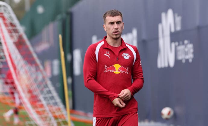 Leipzig, 14.09.2026, Red Bull Akademie, Fussball, 1.Bundesliga, RB Leipzig , Training , Im Bild: Brajan Gruda (10, RB Leipzig) , Nur zur redaktionellen Nutzung. Only editorial use. ,