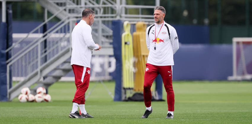 Leipzig, 14.09.2026, Red Bull Akademie, Fussball, 1.Bundesliga, RB Leipzig , Training , Im Bild von links: Co-Trainer Cristian Fiel, Trainer Martin Demichelis, RB Leipzig , Nur zur redaktionellen Nutzung. Only editorial use. ,