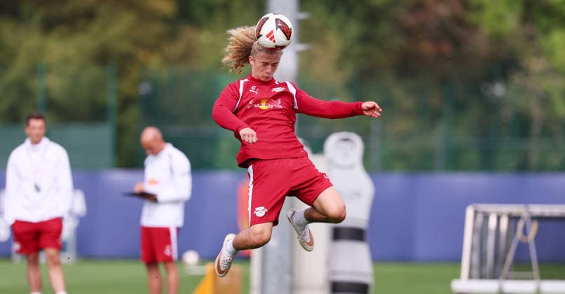 Leipzig, 14.09.2026, Red Bull Akademie, Fussball, 1.Bundesliga, RB Leipzig , Training , Im Bild: Viggo Gebel , Nur zur redaktionellen Nutzung. Only editorial use. ,