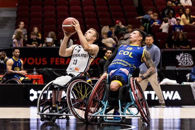 OTTAWA, CANADA - SEPTEMBER 14: Thomas Boehme (Böhme, Germany, 13) controls the ball against Jhon Hernandez (Colombia, 19) during the Ottawa IWBF Wheelchair Basketball World Championships match between Germany vs. Colombia at Arena at TD Place on matchday 6 of the Ottawa IWBF Wheelchair Basketball World Championships on September 14, 2026 in Ottawa, Canada. Canada Copyright: xSteffiexWunderlx