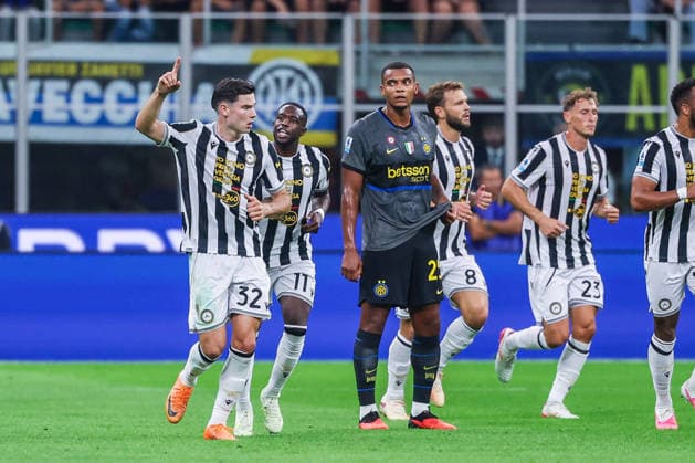 SOCCER - Serie A - Inter - FC Internazionale vs. Udinese Calcio Photo by IPA ABACAPRESS.COM88535889 - Jurgen Ekkelenkamp of Udinese Calcio celebrates after scoring a goal during the 2026 27 Serie A Enilive soccer match between FC Internazionale and Udinese Calcio. Milan Italy  Copyright: xIPAxSport ABACAx