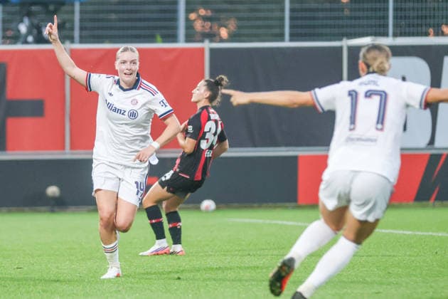 Leverkusen, Germany - 14 September: Alara Sehitler of Bayern Munich W celebrates after scoring her team s second goal during the Bundesliga Women Round 4 match between Bayer Leverkusen W vs Bayern Munich W at Ulrich Haberland Stadion on 14 September 2026. Copyright: xOPAxImagesxJavadxMohammadpourx
