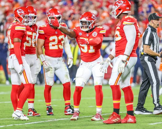 Sep 14, 2026: Kansas City Chiefs defensive end R Mason Thomas (51) sacks Denver Broncos quarterback Bo Nix (10) in Kansas City, MO, USA; at Arrowhead Stadium. Mandatory Credit: -Cal Media Kansas City USA - ZUMAc04_ 20260914_zma_c04_057 Copyright: xRomanxPunox