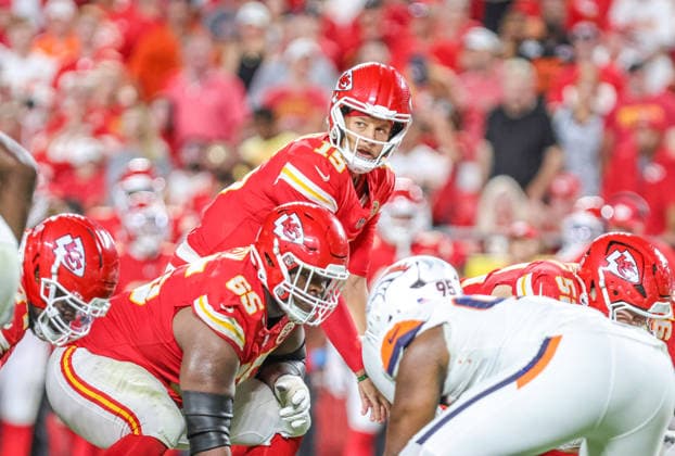 Sep 14, 2026: Kansas City Chiefs quarterback Patrick MahomesÃ‚ (15) reacts during a play against the Denver Broncos in Kansas City, MO, USA; at Arrowhead Stadium. Mandatory Credit: -Cal Media Kansas City USA - ZUMAc04_ 20260914_zma_c04_061 Copyright: xRomanxPunox