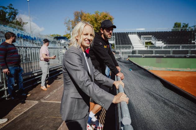 TENNIS - Davis Cup, AUT vs BEL VIENNA,AUSTRIA,15.SEP.26 - TENNIS - ITF Davis Cup, qualification round 2, Austria vs Belgium, preview. Image shows state secretary Michaela Schmidt and sporting director Juergen Melzer (OETV).  GEPAxpictures xAlexanderxSolc