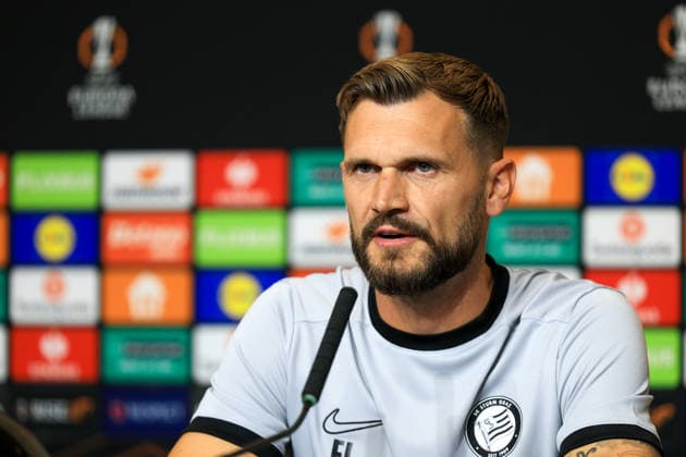 SOCCER - UEFA EL, Sturm vs Rennais GRAZ,AUSTRIA,15.SEP.26 - SOCCER - UEFA Europa League, Sturm Graz vs Stade Rennais FC, preview, press conference, PK, Pressekonferenz Sturm. Image shows head coach Fabio Ingolitsch (Sturm).  GEPAxpictures xMarioxBuehner-Weinrauch