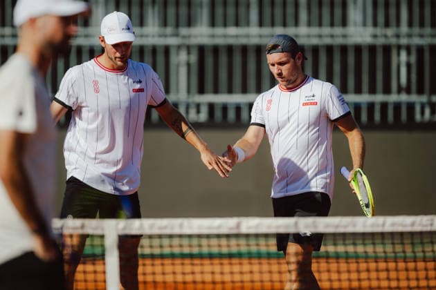 TENNIS - Davis Cup, AUT vs BEL VIENNA,AUSTRIA,15.SEP.26 - TENNIS - ITF Davis Cup, qualification round 2, Austria vs Belgium, preview. Image shows Neil Oberleitner and Lukas Miedler (AUT).  GEPAxpictures xAlexanderxSolc