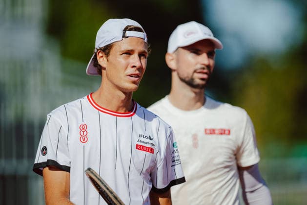 TENNIS - Davis Cup, AUT vs BEL VIENNA,AUSTRIA,15.SEP.26 - TENNIS - ITF Davis Cup, qualification round 2, Austria vs Belgium, preview. Image shows Joel Schwaerzler and Jurij Rodionov (AUT).  GEPAxpictures xAlexanderxSolc