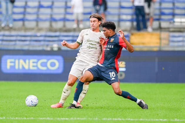 GenoaÕs Cody Drameh fights for the ball during the Italian Cup soccer match between Genoa and Sudtirol at the Luigi Ferraris Stadium in Genoa, Italy - Tuesday, September 15, 2026. - Soccer .  Copyright: xTanoxPecoraro LaPressex