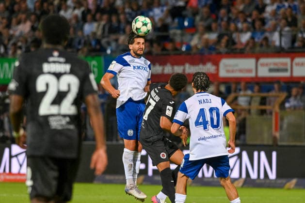 Kopfballszene mit Stefan Rankic (SV Meppen, 33) am Ball und Noah Maboulou (FC Viktoria Koeln, 37) SV Meppen vs. FC Viktoria Koeln, Fussball, 3. Liga, 6. Spieltag, Saison 2026 2027, 15.09.2026, SV Meppen vs. FC Viktoria Koeln, Fussball, 3. Liga, 6. Spieltag, Saison 2026 2027, 15.09.2026 Meppen Copyright: xEibner-Pressefoto RobertxGertzenx EP_RGN