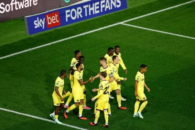 Brentford players celebrate the opening goal which was scored by Callum Wilson Reading v Brentford, EFL Carabao Cup, Football, The Select Car Leasing Stadium, UK - 15 Sep 2026Reading The Select Car Leasing Stadium United Kingdom EDITORIAL USE ONLY No use with unauthorised audio, video, data, fixture lists, club league logos or live services. Online in-match use limited to 120 images, no video emulation. No use in betting, games or single club league player publications. Copyright: xMattxImpey Shutterstockx 17152698o