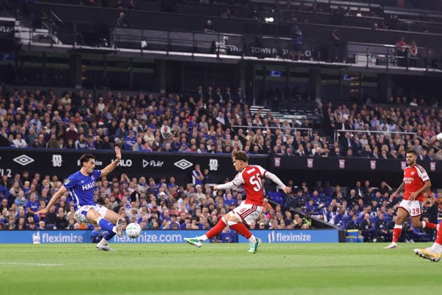 Ipswich Town v Arsenal 15 September 2026, Ipswich - Carabao Cup - Third Round - Ipswich Town v Arsenal - Max Dowman of Arsenal scores the opening goal - Photo: Jacques Feeney Offside. Ipswich UK Copyright: xJacquesxFeeneyx xOffsidexOffside