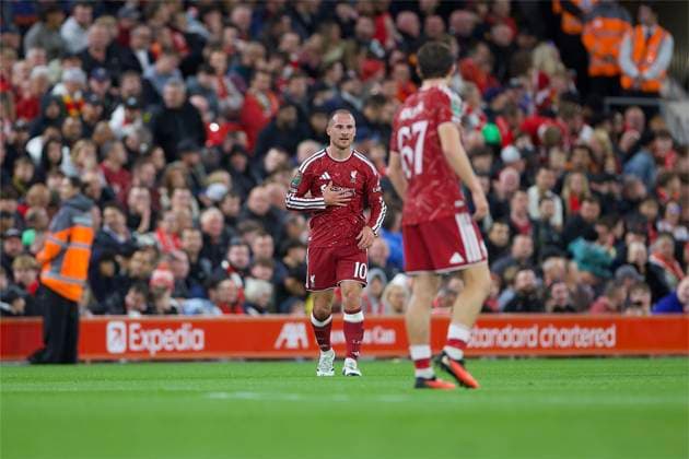 RECORD DATE NOT STATED Football - Football League Cup - 3rd Round - Liverpool FC v Tottenham Hotspur FC LIVERPOOL, ENGLAND - Tuesday, September 15, 2026: Liverpool s Alexis Mac Allister celebrates after scoring the first goal during the Football League Cup 3rd Round match between Liverpool FC and Tottenham Hotspur FC at Anfield. (Photo by David Rawcliffe Propaganda) LIVERPOOL Anfield MERSEYSIDE ENGLAND  Copyright: xDavidxRawcliffex 2026-09-15-Liverpool_v_Tottenham-030