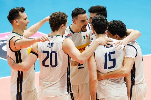 Italy™s celebrates after a point during a Men™s Euro pool A volleyball match between Czech Republic and Italy in Modena, Italy - September 15, 2026  Copyright: xLucaxDiliberto xLaPressex