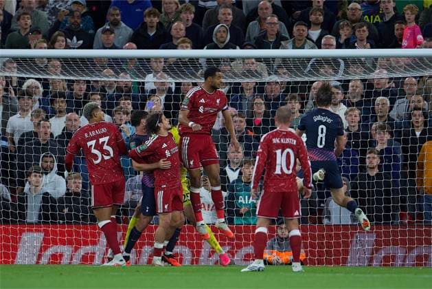 RECORD DATE NOT STATED Football - Football League Cup - 3rd Round - Liverpool FC v Tottenham Hotspur FC 15 09 2026, 9:31:00¯pm Ambi: they scored 5 against charlton 15 09 2026, 9:31:09¯pm Ambi: LIVERPOOL, ENGLAND - Tuesday, September 15, 2026: Tottenham Hotspur s Conor Gallagher scores his side s first goal against Premier League opposition this season to make the score 2-1 during the Football League Cup 3rd Round match between Liverpool FC and Tottenham Hotspur FC at Anfield. (Photo by David Rawcliffe Propaganda) LIVERPOOL Anfield MERSEYSIDE ENGLAND  Copyright: xDavidxRawcliffex 2026-09-15-Liverpool_v_Tottenham-079