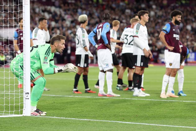 West Ham v Fulham 15 September 2026, London - Carabao Cup Third Round - West Ham United v Fulham - Fulham goalkeeper Benjamin Lecomte - Photo: Charlotte Wilson Offside. London UK Copyright: xCharlottexWilsonx xOffsidexOffside