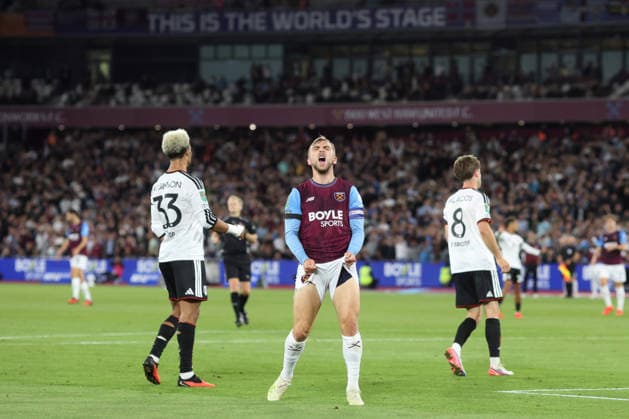 West Ham v Fulham 15 September 2026, London - Carabao Cup Third Round - West Ham United v Fulham - Jarrod Bowen of West Ham United reacts after missing a shot - Photo: Charlotte Wilson Offside. London UK Copyright: xCharlottexWilsonx xOffsidexOffside