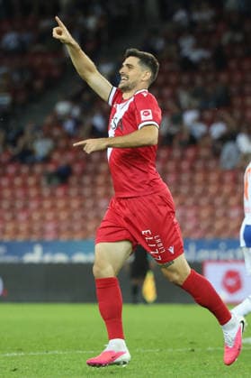 15.09.2026 Zuerich , SCHWEIZ, Stadion Letzigrund Zuerich Fussball Saison 2026 2027 Herren Fussball Super League Grasshopper Club Zuerich - FC Sion Torjubel Rilind Nivokazi (FC Sion)