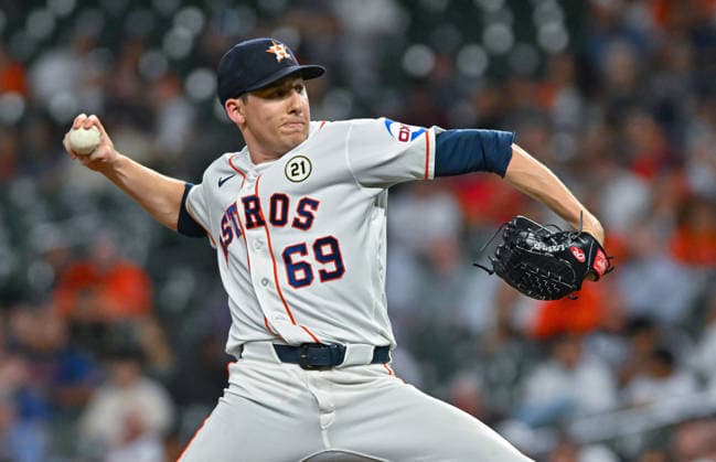 September 15, 2026: Houston Astros pitcher AJ Blubaugh delivers a pitch during the seventh inning of a MLB, Baseball Herren, USA game against the Kansas City Royals at Daikin Park in Houston, TX. Austin McAfee CSM MLB 2026: Kansas City Royals Vs Houston Astros SEP 15  - ZUMAc04_ 20260915_zma_c04_063 Copyright: xAustinxMcafeex