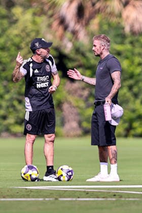 FORT LAUDERDALE, FL - SEPTEMBER 15: Head Coach Cristian ˜Kily™ Gonzalez of Inter Miami CF and Co Owner David Beckham of Inter Miami CF are seen during an Inter Miami Training Session at Florida Blue Training Center ahead of the 2026 Michelob ULTRA Campeones Cup on September 15, 2026 in Fort Lauderdale, Florida. (Photo by Chris Arjoon Icon Sportswire) SOCCER: SEP 15 Inter Miami CF Training EDITORIAL USE ONLY Icon2609150000037