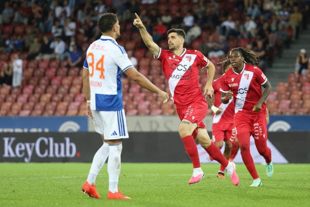 15.09.2026 Zuerich , SCHWEIZ, Stadion Letzigrund Zuerich Fussball Saison 2026 2027 Herren Fussball Super League Grasshopper Club Zuerich - FC Sion Torjubel Rilind Nivokazi (FC Sion)