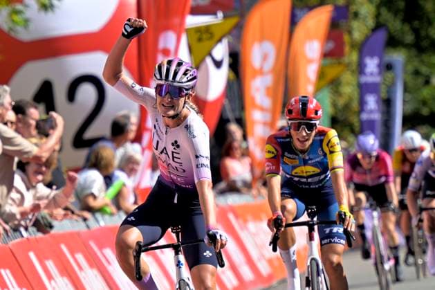 Grand Prix de Wallonie 2026 Cycling Race - Women CITADELLE DE NAMUR, BELGIUM - SEPTEMBER 16 : Swinkels Karlijn (NED) of UAE Team ADQ wins the sprint, second place for Balsamo Elisa (ITA) of Lidl - Trek during the 66th edition of Grand Prix de Wallonie an UCI ProSeries 1.Pro one day cycling road race for Women Elite of 127,3 km with start in Seraing and finish in Citadelle de Namur on September 16, 2026 in Citadelle de Namur, Belgium, 16 09 2026 ( Motordriver Pieter Van Herzeele - Citadelle de Namur Belgium  Copyright: xSesx