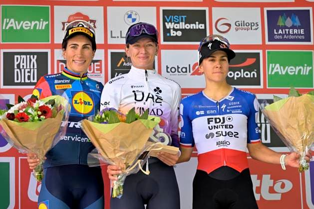 Grand Prix de Wallonie 2026 Cycling Race - Women CITADELLE DE NAMUR, BELGIUM - SEPTEMBER 16 : Balsamo Elisa (ITA) of Lidl - Trek, Swinkels Karlijn (NED) of UAE Team ADQ and Gery Celia (FRA) of FDJ United - SUEZ pictured during the podium ceremony of the 66th edition of Grand Prix de Wallonie an UCI ProSeries 1.Pro one day cycling road race for Women Elite of 127,3 km with start in Seraing and finish in Citadelle de Namur on September 16, 2026 in Citadelle de Namur, Belgium, 16 09 2026 ( Motordriver Pieter Van Herzeele - Citadelle de Namur Belgium  Copyright: xSesx