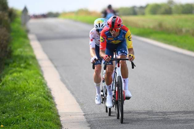 Grand Prix de Wallonie 2026 Cycling Race CITADELLE DE NAMUR, BELGIUM - SEPTEMBER 16 : Verona Carlos (ESP) of Lidl - Trek , Le Berre Mathis (FRA) of TotalEnergies during the 66th edition of Grand Prix de Wallonie an UCI ProSeries 1.Pro one day cycling road race for Men Elite of 196.8 km with start in Seraing and finish in Citadelle de Namur on September 16, 2026 in Citadelle de Namur, Belgium, 16 09 2026 ( Motordriver Kenny Verfaillie - Citadelle de Namur Belgium  Copyright: xVincentxKalutx