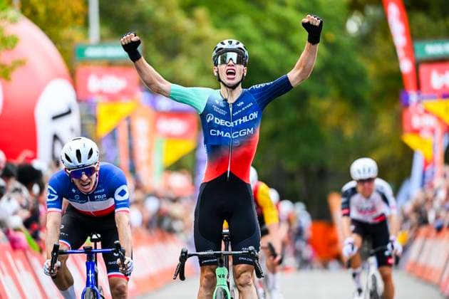 Grand Prix de Wallonie 2026 Cycling Race CITADELLE DE NAMUR, BELGIUM - SEPTEMBER 16 : Sparfel Aubin of Team Decathlon CMA CGM celebrating his victory during the 66th edition of Grand Prix de Wallonie an UCI ProSeries 1.Pro one day cycling road race for Men Elite of 196.8 km with start in Seraing and finish in Citadelle de Namur on September 16, 2026 in Citadelle de Namur, Belgium, 16 09 2026 ( Motordriver Kenny Verfaillie - Citadelle de Namur Belgium  Copyright: xVincentxKalutx