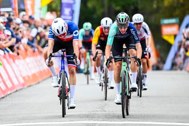 Grand Prix de Wallonie 2026 Cycling Race CITADELLE DE NAMUR, BELGIUM - SEPTEMBER 16 : Gregoire Romain (FRA) of Groupama FDJ United, Sparfel Aubin of Team Decathlon CMA CGM in the final sprint during the 66th edition of Grand Prix de Wallonie an UCI ProSeries 1.Pro one day cycling road race for Men Elite of 196.8 km with start in Seraing and finish in Citadelle de Namur on September 16, 2026 in Citadelle de Namur, Belgium, 16 09 2026 ( Motordriver Kenny Verfaillie - Citadelle de Namur Belgium  Copyright: xVincentxKalutx