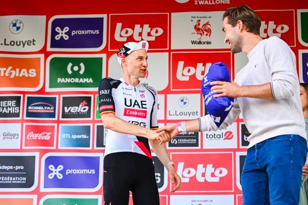 Grand Prix de Wallonie 2026 Cycling Race CITADELLE DE NAMUR, BELGIUM - SEPTEMBER 16 : Wellens Tim (BEL) of UAE Team Emirates XRG on the podium during the 66th edition of Grand Prix de Wallonie an UCI ProSeries 1.Pro one day cycling road race for Men Elite of 196.8 km with start in Seraing and finish in Citadelle de Namur on September 16, 2026 in Citadelle de Namur, Belgium, 16 09 2026 ( Motordriver Kenny Verfaillie - Citadelle de Namur Belgium  Copyright: xVincentxKalutx