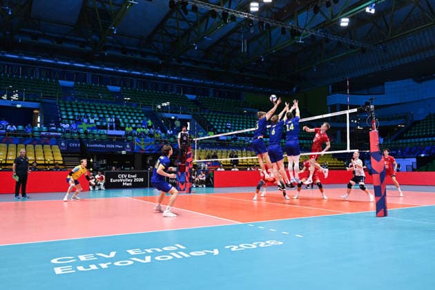 260916 General view during the CEV EuroVolley 2026 group stage volleyball match between Sweden and Slovakia on September 16, 2026 in Modena. Photo: Matteo Gribaudi BILDBYRAN COP 18 XY0130 volleyboll volleyball volleyboll-em sverige slovakien cev eurovolley 2026 sweden slovakia bbeng Copyright: MATTEOxGRIBAUDI BB260916BB201