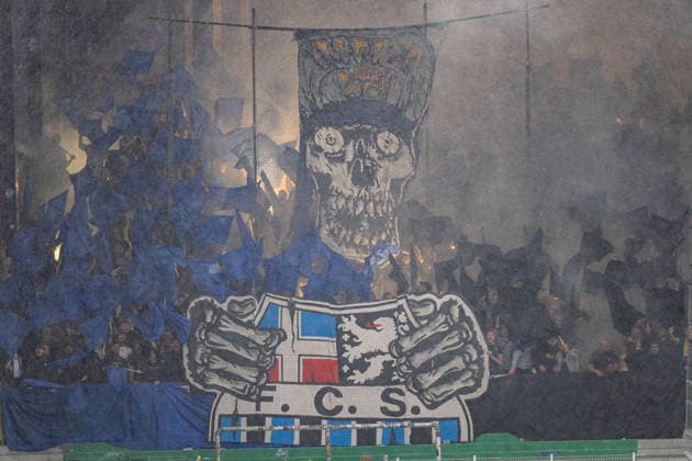 Die Fans von 1. FC Saarbruecken zeigen eine Choreografie im Gaesteblock GER, SC Preussen Muenster vs. 1. FC Saarbruecken, Fussball, 3. Liga, 6. Spieltag, Spielzeit 2026 2027, 16.09.2026 DFL Regulations prohibit any use of photographers as image sequences and or quasi-video. GER, SC Preussen Muenster vs. 1. FC Saarbruecken, Fussball, 3. Liga, 6. Spieltag, Spielzeit 2026 2027, 16.09.2026 Muenster Copyright: xEibner-Pressefoto JanxRollingerx EP_JSK