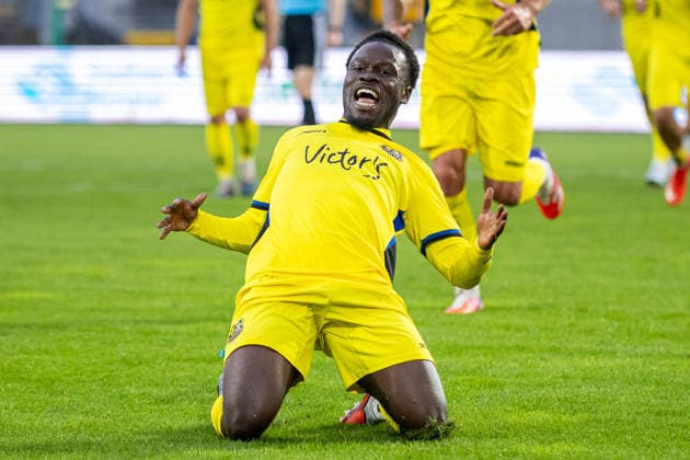 Kelsey Owusu (1. FC Saarbruecken, 31) jubelt ueber das Tor zum 0:2 GER, SC Preussen Muenster vs. 1. FC Saarbruecken, Fussball, 3. Liga, 6. Spieltag, Spielzeit 2026 2027, 16.09.2026 DFL Regulations prohibit any use of photographers as image sequences and or quasi-video. GER, SC Preussen Muenster vs. 1. FC Saarbruecken, Fussball, 3. Liga, 6. Spieltag, Spielzeit 2026 2027, 16.09.2026 Muenster Copyright: xEibner-Pressefoto JanxRollingerx EP_JSK