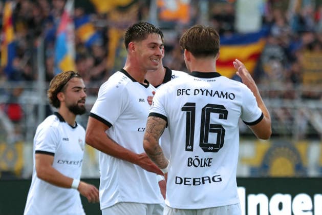Fußball Regionalliga Nordost: 1. FC Lok Leipzig - BFC Dynamo; 16.09.2026 Freude bei Valdemar Sadrifar (7, BFC Dynamo) nach seinem Tor zur 0:1-Führung. Fußball, Regionalliga Nordost, Saison 2026 2027, 9. Spieltag: 1. FC Lok Leipzig vs. BFC Dynamo am 16.09.2026 im Bruno-Plache-Stadion, Leipzig. Copyright: xBEAUTIFULxSPORTS JanxKaeferx