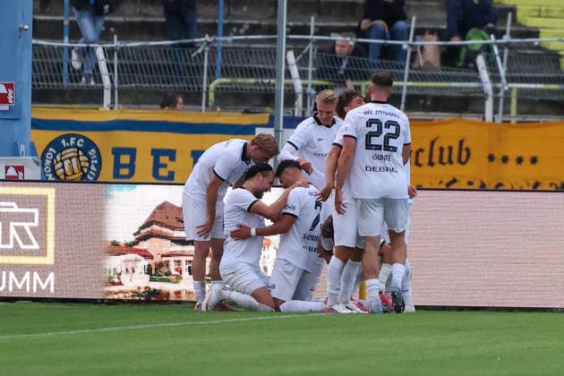 Deutschland: Regionalliga Nordost 2026 2027, 9. Spieltag, 1.FC Lokomotive Leipzig - BFC Dynamo, Bruno-Plache-Stadion (Leipzig): Jubel zum 0:1 Copyright: xLucasxWalterx