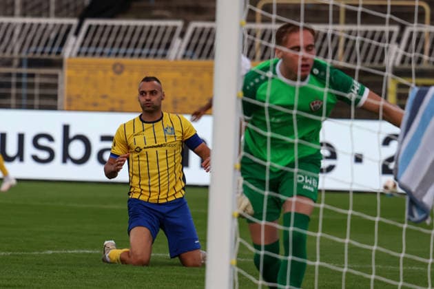 Deutschland: Regionalliga Nordost 2026 2027, 9. Spieltag, 1.FC Lokomotive Leipzig - BFC Dynamo, Bruno-Plache-Stadion (Leipzig): Vergebene Chance von Djamal Ziane (1. FC Lokomotive Leipzig, 13) Copyright: xLucasxWalterx
