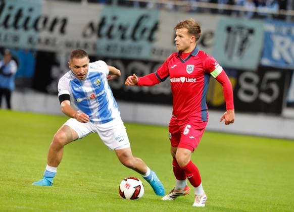 CFC vs SV Babelsberg 03 16.09..2026 Chemnitz, eins Stadion- An der Gellertstrasse, Fussball, Regionalliga Nordost 2026 2027, 9. Spieltag, CFC, CFC vs SV Babelsberg 03 vlnr: Andreas Geipl und Paul Roman Wegener Chemnitz Sachsen BRD